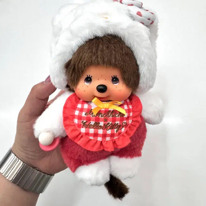 [BUNJANG] Hello Kitty x Monchhichi Gingham Check Collaboration Plush Doll / 헬로키티 콜라보 깅엄체크 몬치치 인형