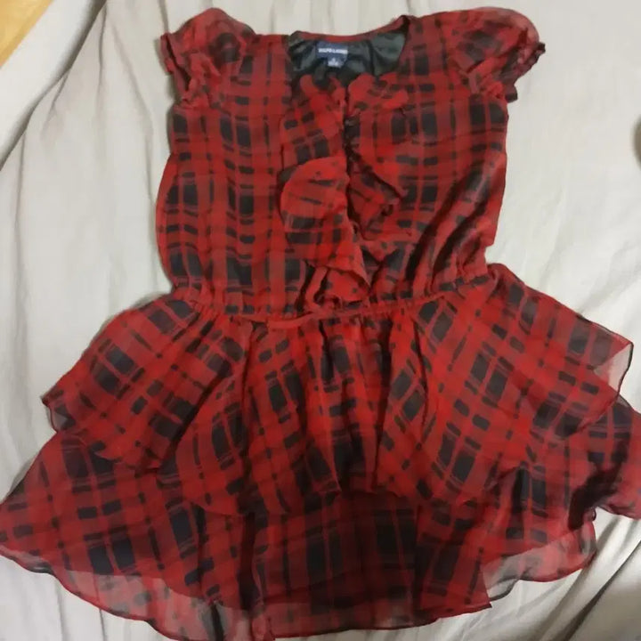 [BUNJANG] Ralph Lauren Red Check Chiffon Midi Dress / 랄프로렌 레드 체크 쉬폰 원피스