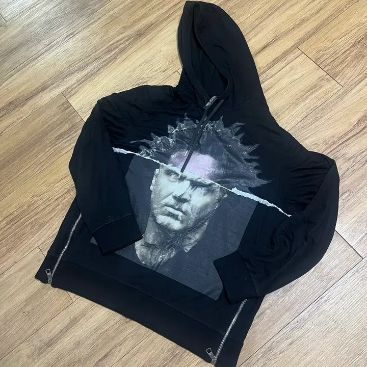 [BUNJANG] Neil Barrett Marcus Hybrid Printing Black Hoodie / L 닐바렛 마르쿠스 하이브리드 프린팅 블랙 후드티