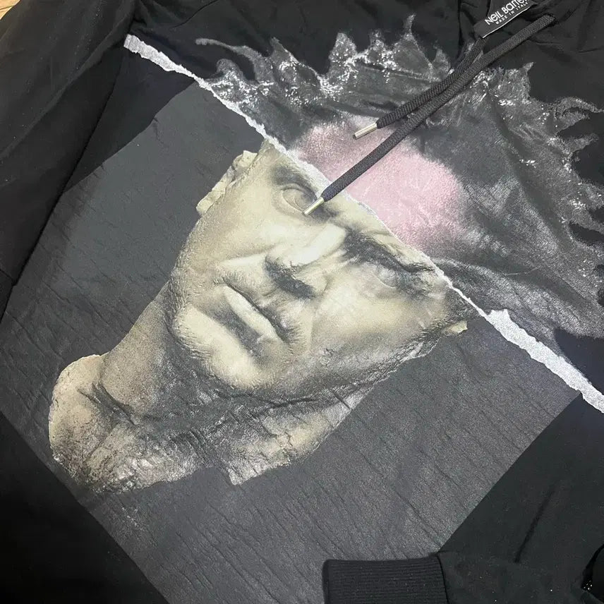 [BUNJANG] Neil Barrett Marcus Hybrid Printing Black Hoodie / L 닐바렛 마르쿠스 하이브리드 프린팅 블랙 후드티