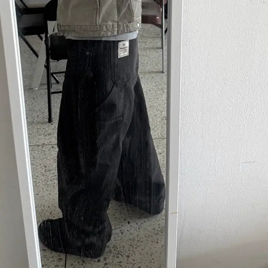 [BUNJANG] AOIRO Cutted Double Knee Pants Black Pearl / 아오이로 커티드 더블니 팬츠 블랙 펄 [0]