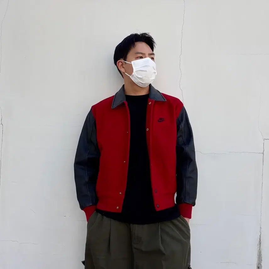 [BUNJANG] Nike 90s Varsity Wool Leather Jacket M / M)나이키 삼나 스포츠 90s 바시티 울 가죽 자켓