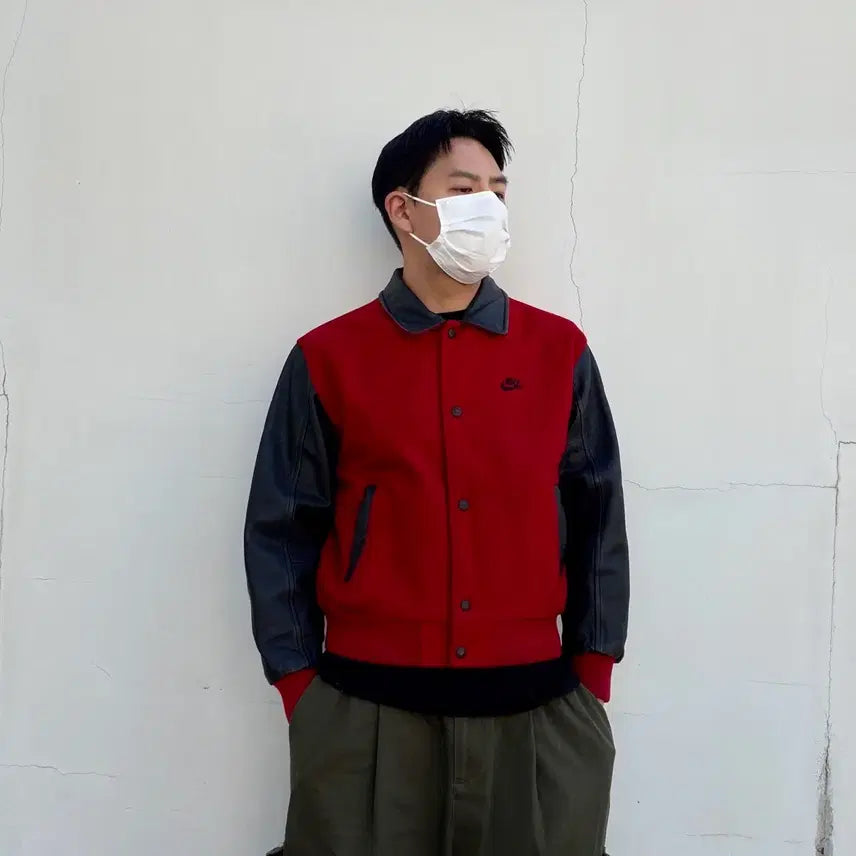 [BUNJANG] Nike 90s Varsity Wool Leather Jacket M / M)나이키 삼나 스포츠 90s 바시티 울 가죽 자켓