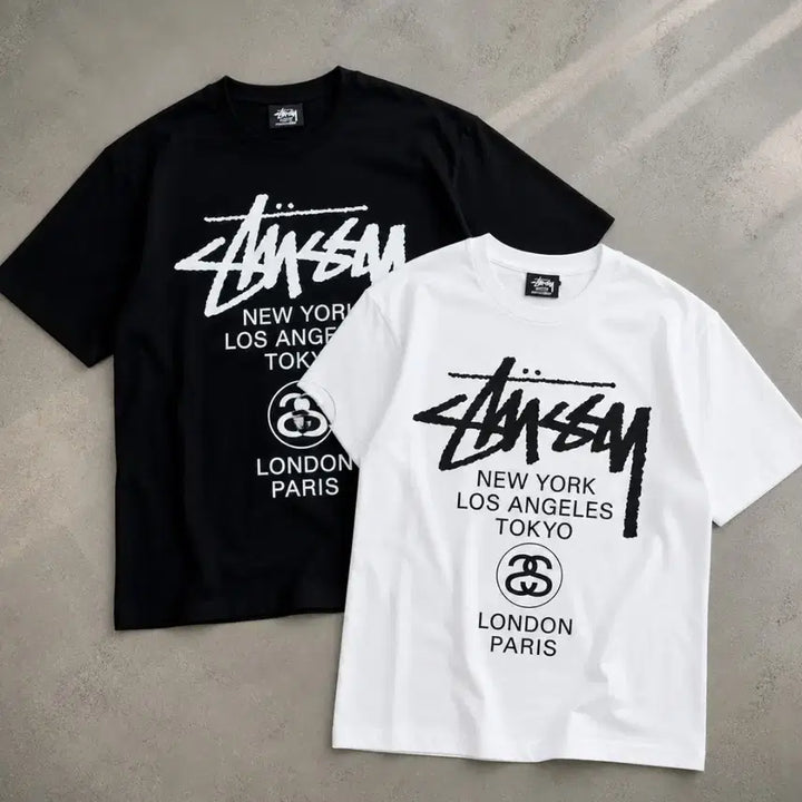 [BUNJANG] Stussy World Tour Short Sleeve T-Shirt Black/White / 스투시 월드 투어 반팔 티셔츠 블랙/화이트