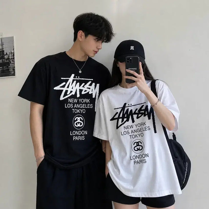 [BUNJANG] Stussy World Tour Short Sleeve T-Shirt Black/White / 스투시 월드 투어 반팔 티셔츠 블랙/화이트