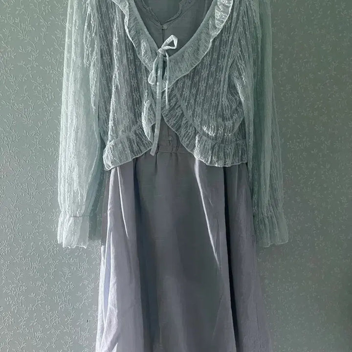 [BUNJANG] Vintage Blue Cardigan and Sleeveless Dress Set / 빈티지 원피스 가디건 푸른색상