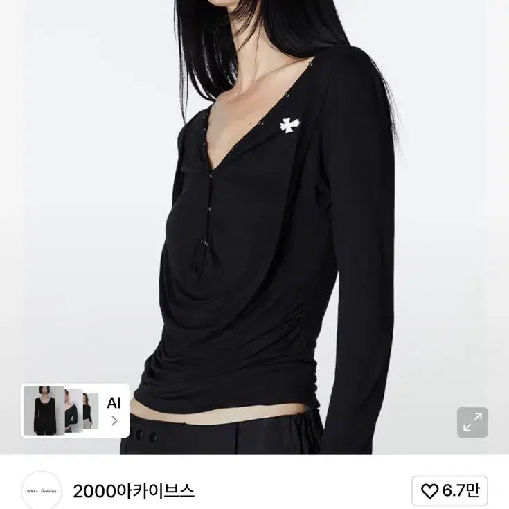 [BUNJANG] 2000Archives Draped Henley Top Black / 2000아카이브스 DRAPED HENLEY TOP BLACK