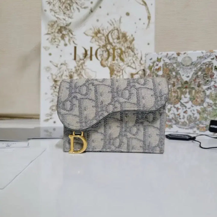 [BUNJANG] Dior Saddle Flap Card Holder Beige &amp; Blue Oblique / 디올 오블리크 새들 카드지갑