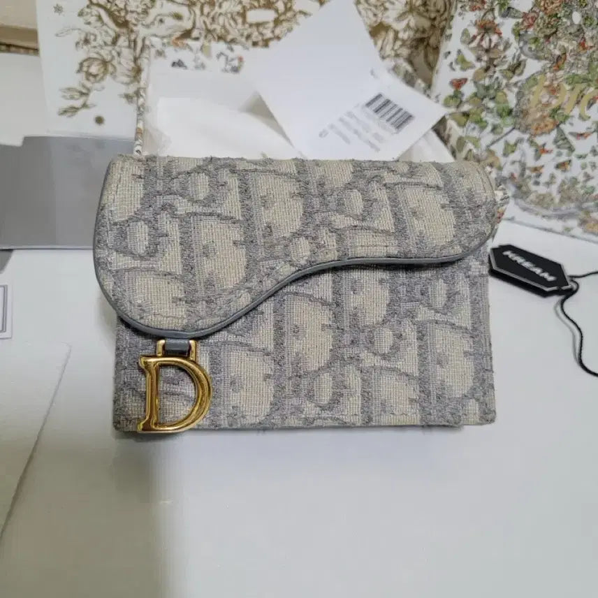 [BUNJANG] Dior Saddle Flap Card Holder Beige &amp; Blue Oblique / 디올 오블리크 새들 카드지갑