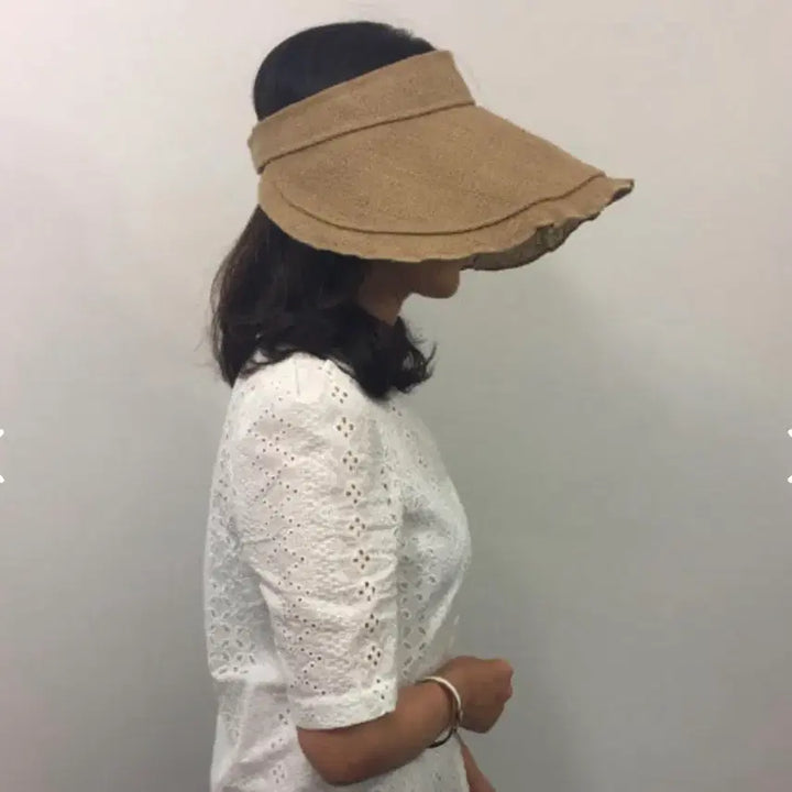 [BUNJANG] Linen Summer Golf Sun Cap with Frills and Adjustable Brim / 썬캡 프릴 돌돌이 린넨 여름 모자 골프선캡