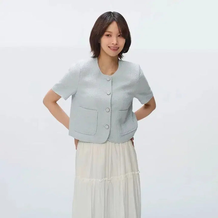 [BUNJANG] SPAO Tweed Short Sleeve Jacket / 스파오 트위드 반팔 재킷/환연 현지 착용