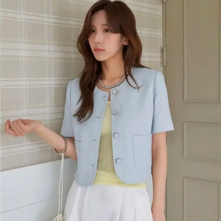 [BUNJANG] SPAO Tweed Short Sleeve Jacket / 스파오 트위드 반팔 재킷/환연 현지 착용