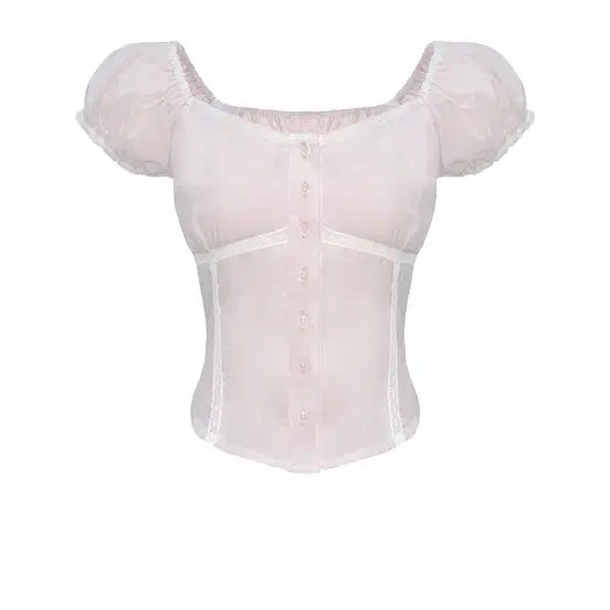 [BUNJANG] Whisperairy Mini Lace Blouse Pink / 위스페어리 미니 레이스 블라우스 핑크