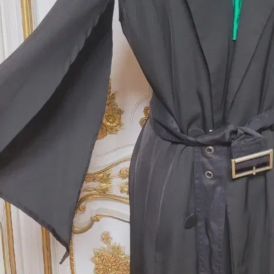 [BUNJANG] Black Belted Maxi Trench Coat / 블랙 맥시 벨티드 롱 트렌치 코트