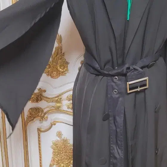 [BUNJANG] Black Belted Maxi Trench Coat / 블랙 맥시 벨티드 롱 트렌치 코트