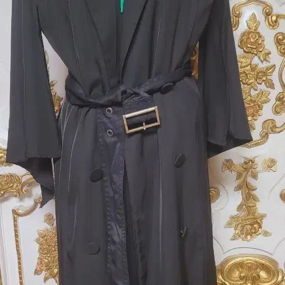 [BUNJANG] Black Belted Maxi Trench Coat / 블랙 맥시 벨티드 롱 트렌치 코트