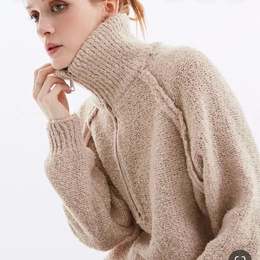 [BUNJANG] Neppy Repasang Boucle Wool Knit Zip-Up Beige / 네비 레파상 부클 울 니트 베이지 nevy  집업