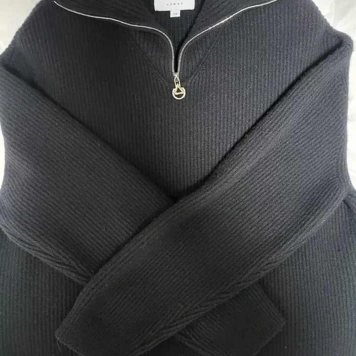 [BUNJANG] Solid Homme Black Collar Half-Zip Knit / 솔리드옴므 블랙 카라 반집업 니트
