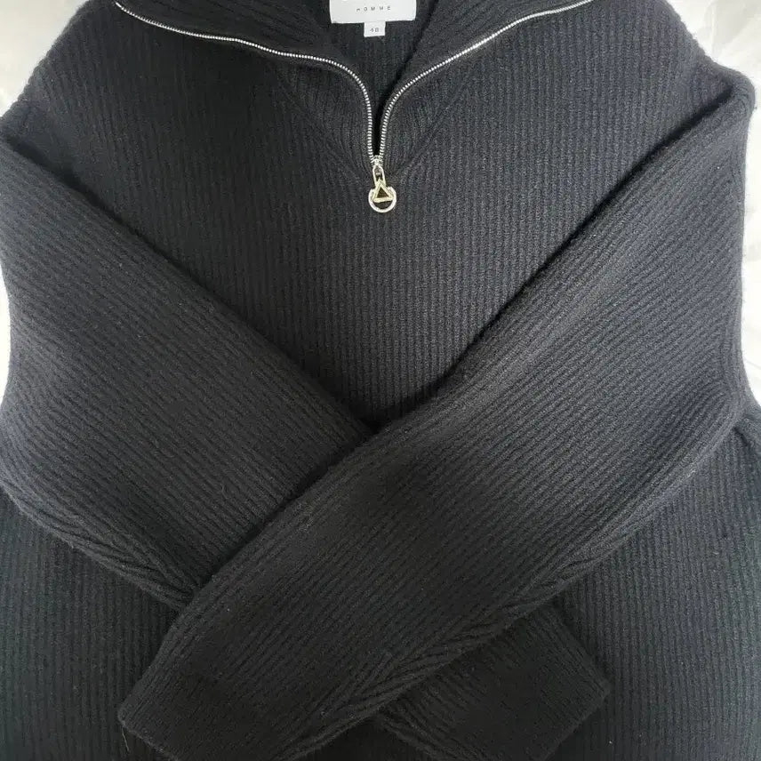 [BUNJANG] Solid Homme Black Collar Half-Zip Knit / 솔리드옴므 블랙 카라 반집업 니트