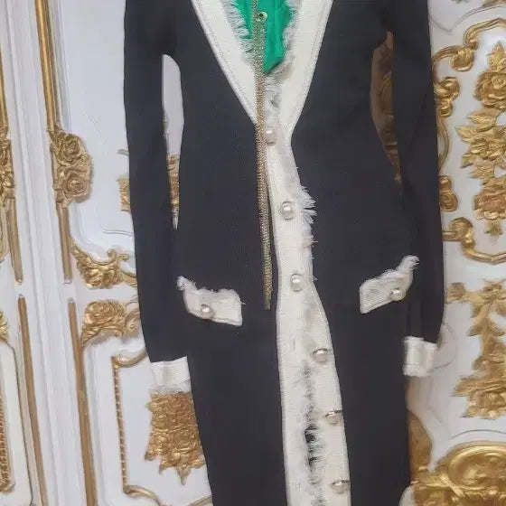[BUNJANG] DOMI BY DOMI Black Pearl Button Long Cardigan / DOMI BY DOMI 블랙 진주 버튼 롱가디건