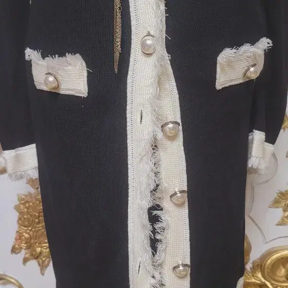 [BUNJANG] DOMI BY DOMI Black Pearl Button Long Cardigan / DOMI BY DOMI 블랙 진주 버튼 롱가디건