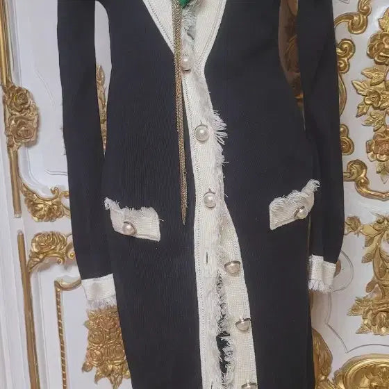 [BUNJANG] DOMI BY DOMI Black Pearl Button Long Cardigan / DOMI BY DOMI 블랙 진주 버튼 롱가디건