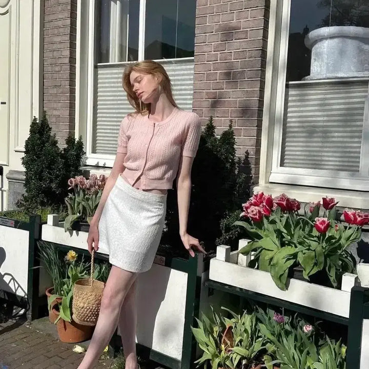 [BUNJANG] Archive J2U Essential Half Knit Cable Cardigan Rose Water / 아카이브제이투유 에센셜 하프 니트 케이블 가디건 로즈워터