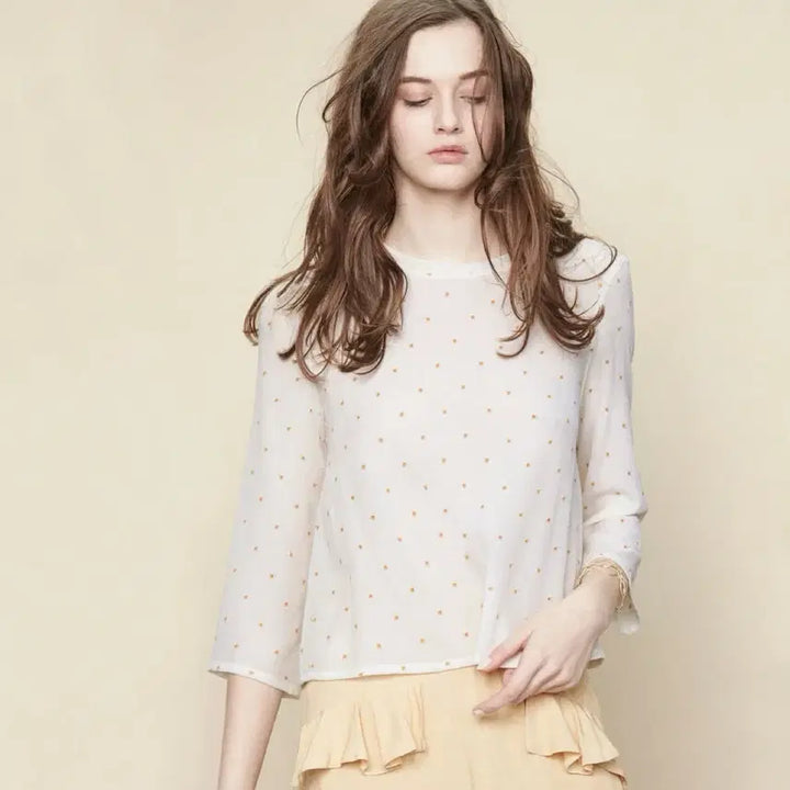 [BUNJANG] Maje Polka Dot Perforated Viscose Blouse - Ivory Long Sleeve / 마쥬 maje 도트 펀칭 블라우스 티셔츠아이보리인견8부9부여름쉬폰라운드넥