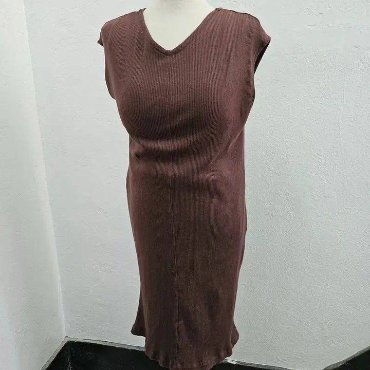 [BUNJANG] Vintage Brown Ribbed Knit V-Neck Maxi Dress / 원피스 여 66 J6235