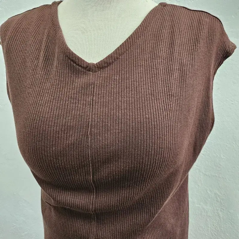[BUNJANG] Vintage Brown Ribbed Knit V-Neck Maxi Dress / 원피스 여 66 J6235