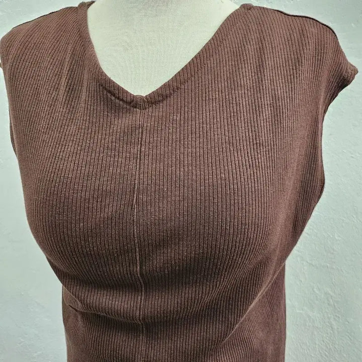 [BUNJANG] Vintage Brown Ribbed Knit V-Neck Maxi Dress / 원피스 여 66 J6235