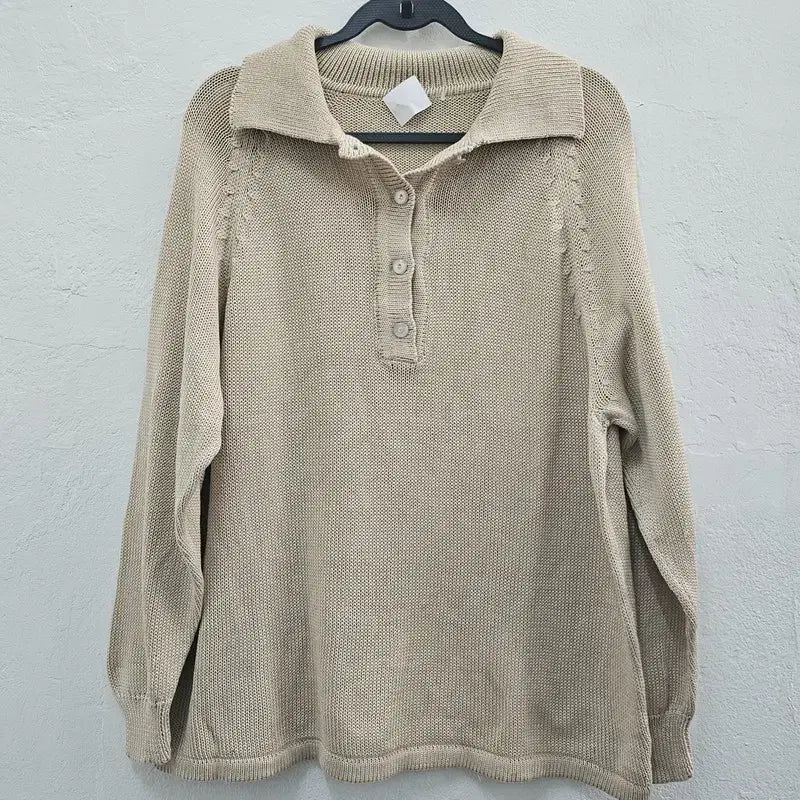 [BUNJANG] Beige Knit Long Sleeve T-Shirt / 봄 여름 니트짜임 긴팔 티 여66/77 J6242