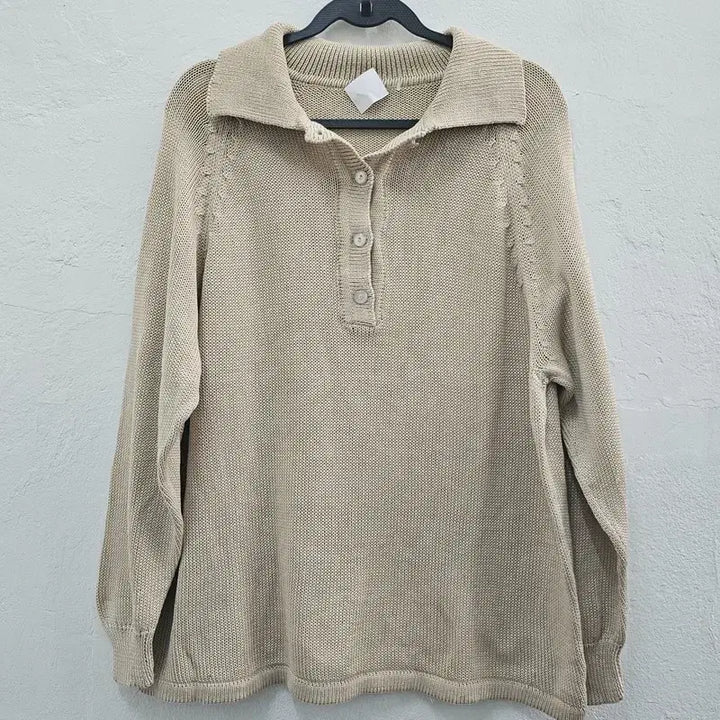 [BUNJANG] Beige Knit Long Sleeve T-Shirt / 봄 여름 니트짜임 긴팔 티 여66/77 J6242