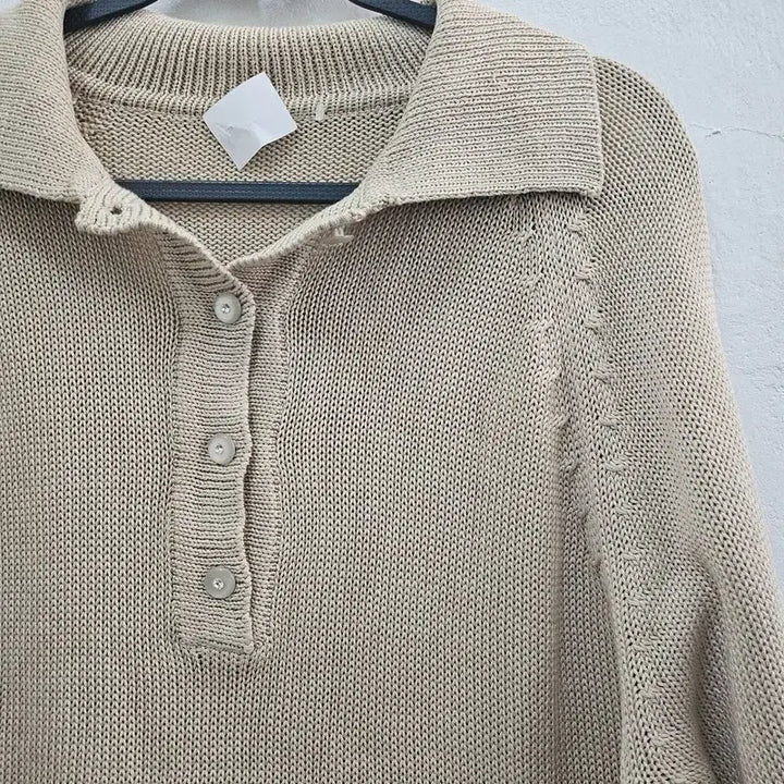 [BUNJANG] Beige Knit Long Sleeve T-Shirt / 봄 여름 니트짜임 긴팔 티 여66/77 J6242