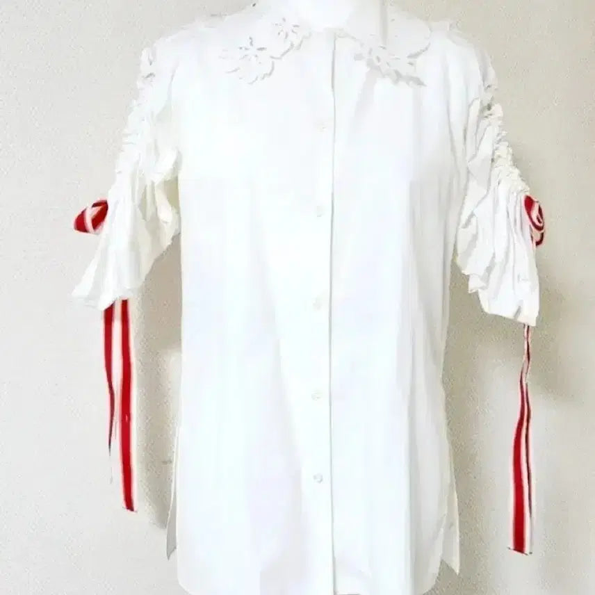 [BUNJANG] Fendi White Silk Ribbon Detail Button-Up Shirt Blouse 38 / 미사용/FENDI[정품]셔츠 블라우스