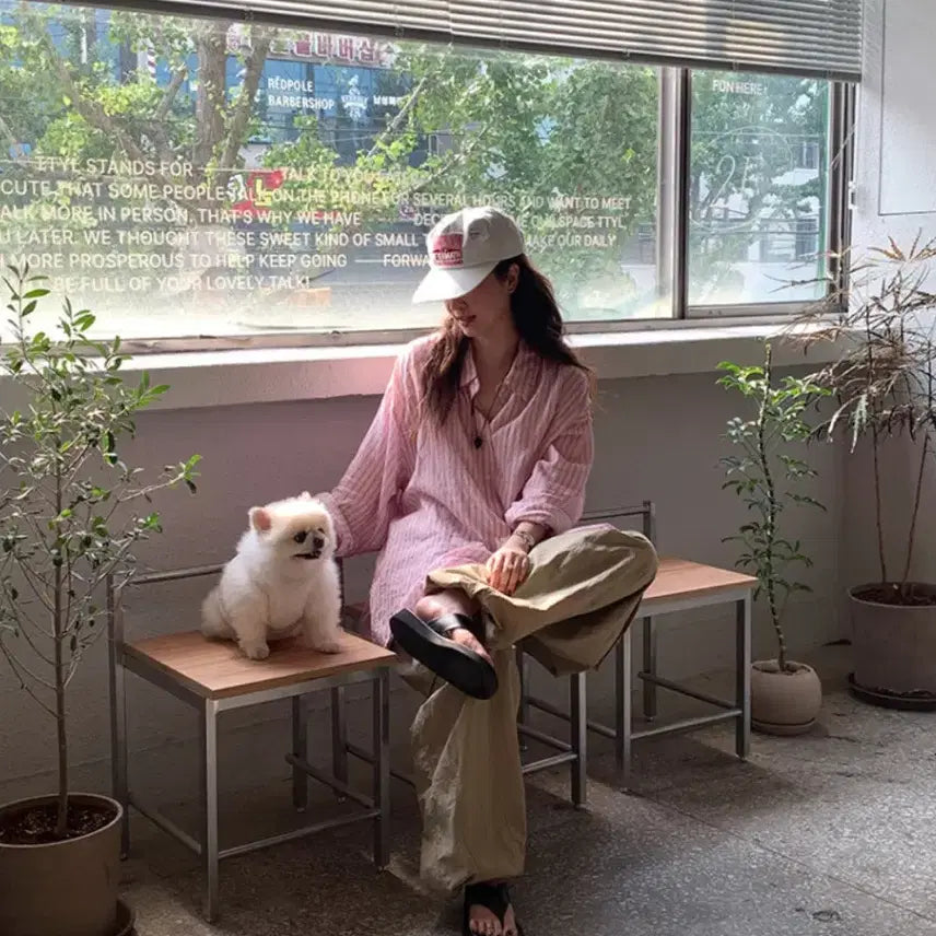 [BUNJANG] MiuMiu Troll Stripe Shirt Pink / 므앤 트롤 스트라이프 셔츠 핑크