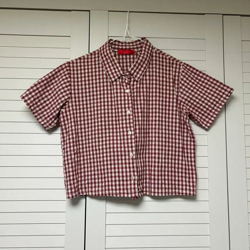 [BUNJANG] Baon Check Cropped Shirt / 새옷) 바온 크롭 체크 남방셔츠