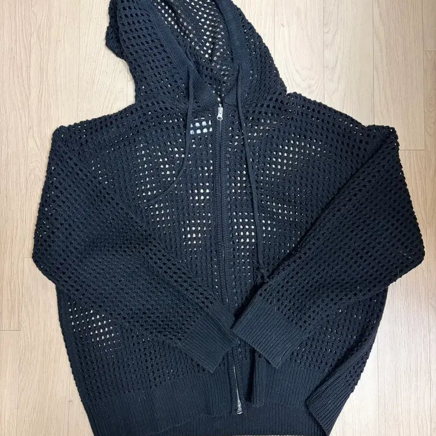 [BUNJANG] Black Mesh Hoodie Zip-Up Jacket / 매쉬후드집업