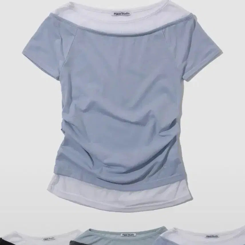 [BUNJANG] Place Studio See-through Double Layered Pintuck Slim Fit Short Sleeve / 새상품) 플레이스스튜디오 시스루 더블 레이어드 핀턱 슬림핏 반팔 슬리브