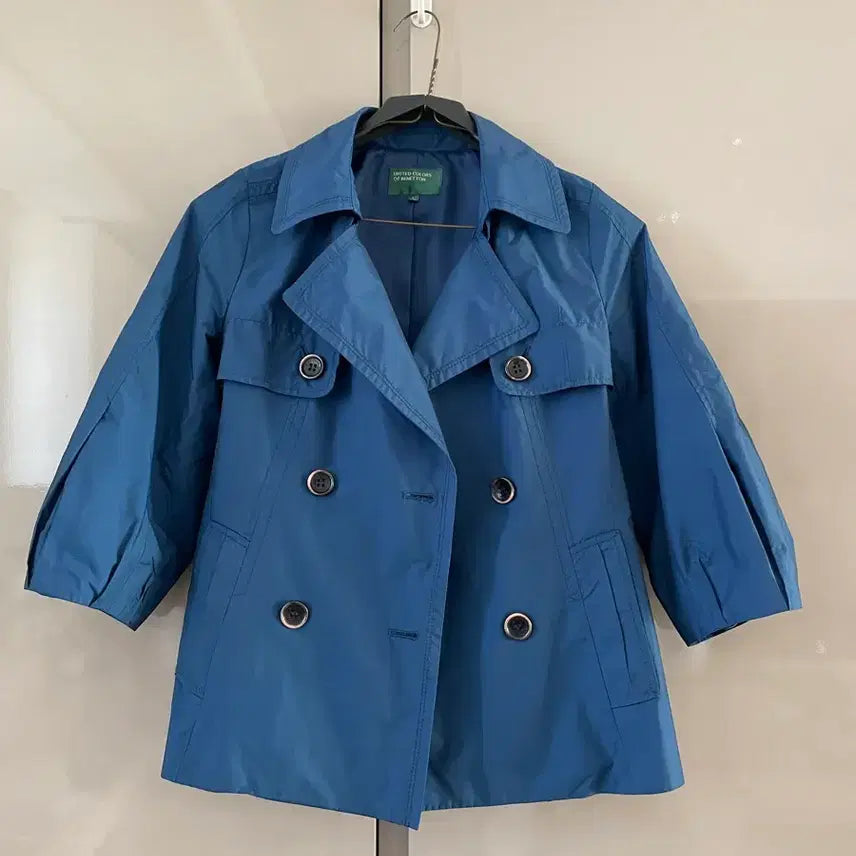 [BUNJANG] Benetton 7-Sleeve Short Trench Coat / 베네통 7부 딥블루 숏 트렌치 코트 42