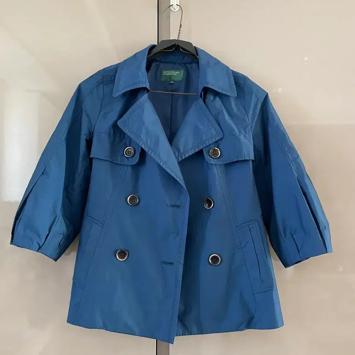 [BUNJANG] Benetton 7-Sleeve Short Trench Coat / 베네통 7부 딥블루 숏 트렌치 코트 42