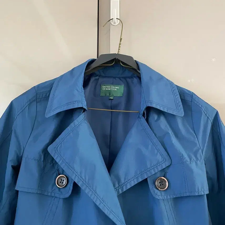 [BUNJANG] Benetton 7-Sleeve Short Trench Coat / 베네통 7부 딥블루 숏 트렌치 코트 42