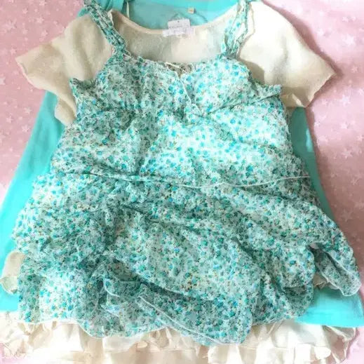 [BUNJANG] Vintage Mori Hana Camisole Dress / 빈티지 모리하구미민트 잔꽃 원피스 카메 몽글 카라하나 카모메 모리노가토