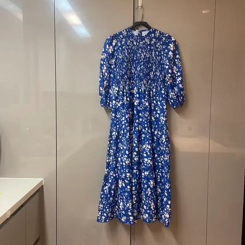 [BUNJANG] Flower Pattern Banding Shirring Long Dress / (새상품)8부 플라워 밴딩 셔링 롱 원피스 free