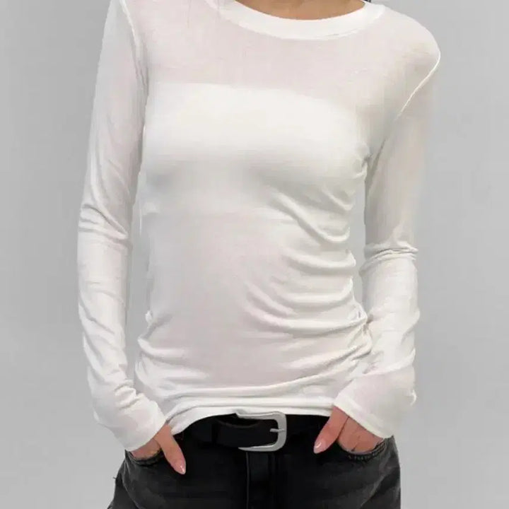 [BUNJANG] Black Up Basic Round Long Sleeve T-Shirt Grey / 블랙업 슈롯 베이직 라운드 긴팔티 그레이 라운드넥 티셔츠 긴팔