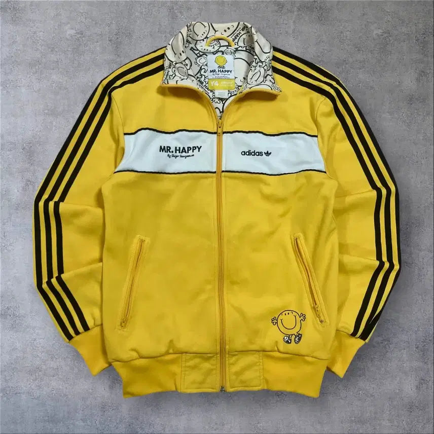 [BUNJANG] Adidas x Mr. Happy Collaboration Small Logo Side Line Yellow Track Top / 아디다스 x 미스터 해피 콜라보 스몰 로고 사이드 라인 옐로우 트랙탑