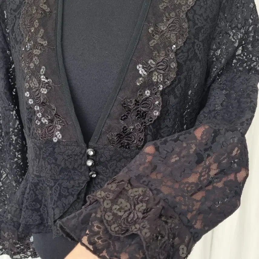 [BUNJANG] V.NIEL Black Lace Peplum Jacket / 브니엘(V.NIEL) 블랙 레이스 페플럼 자켓