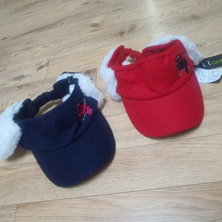 [BUNJANG] ELLE GOLF Fur Earmuff Sun Cap Red/Navy (New) Size 57 / ELLE GOLF 털 귀마개 썬캡 레드/네이비 (새상품) 57사이즈