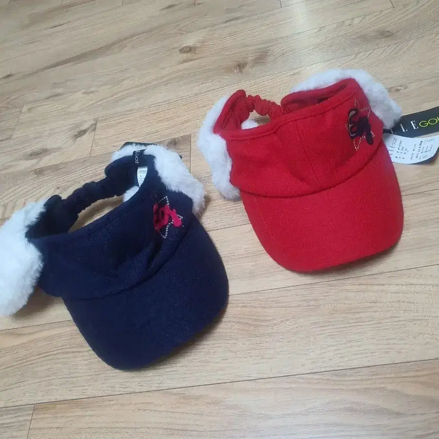 [BUNJANG] ELLE GOLF Fur Earmuff Sun Cap Red/Navy (New) Size 57 / ELLE GOLF 털 귀마개 썬캡 레드/네이비 (새상품) 57사이즈
