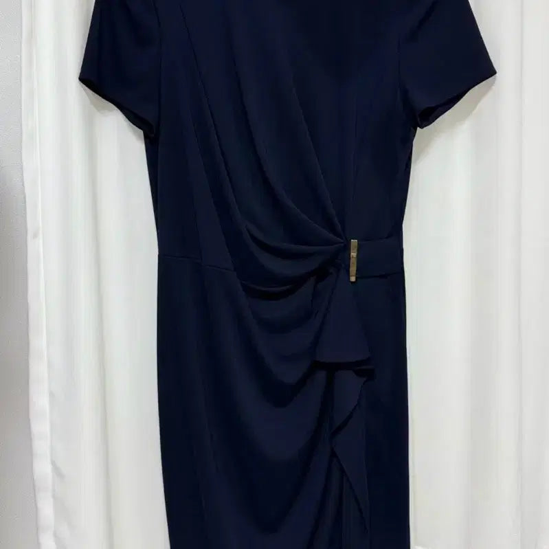 [BUNJANG] Chatelaine Draping Navy Short Sleeve Dress / 샤트렌 드레이핑 네이비 반팔 원피스